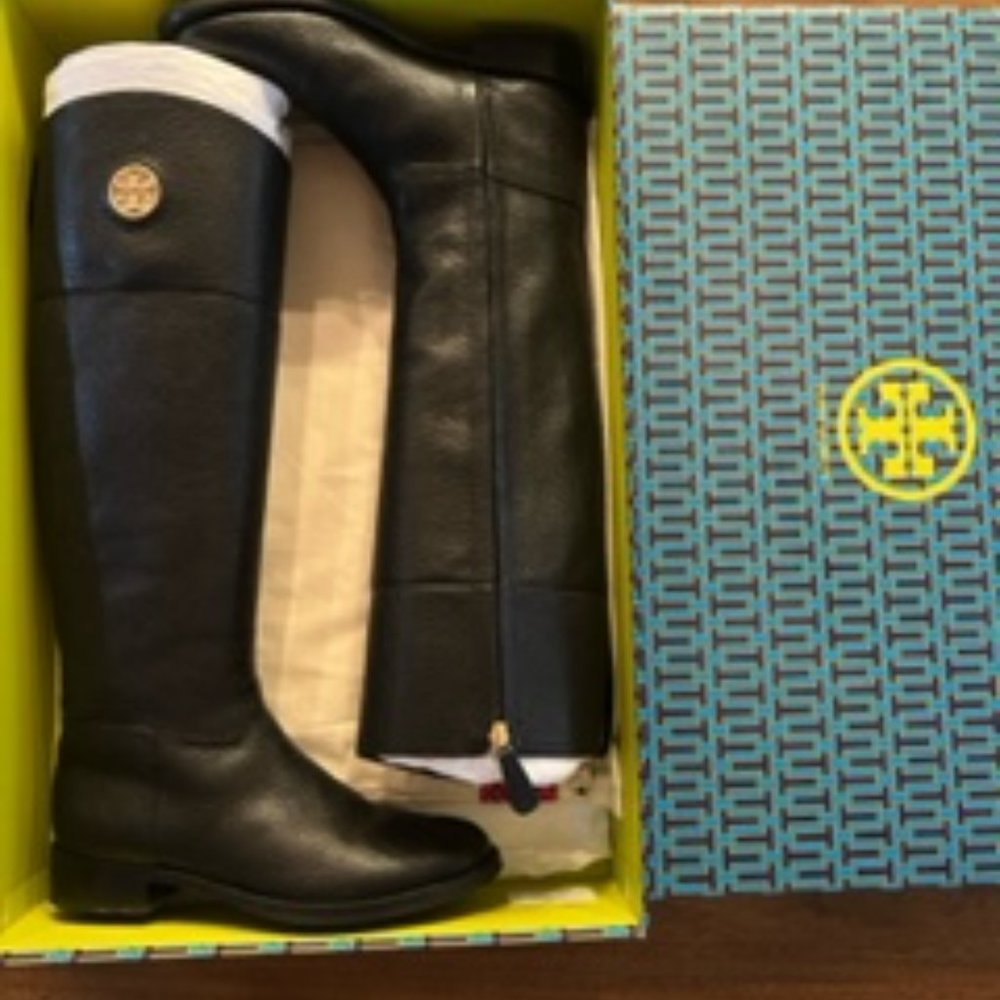 Tory Burch Junction Riding Boot- Black Leather